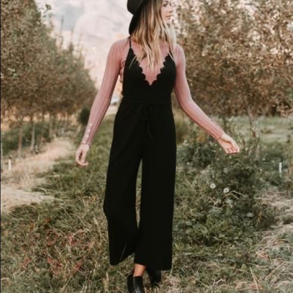 Piper and Scoot Scalloped Black Jumpsuit Size S